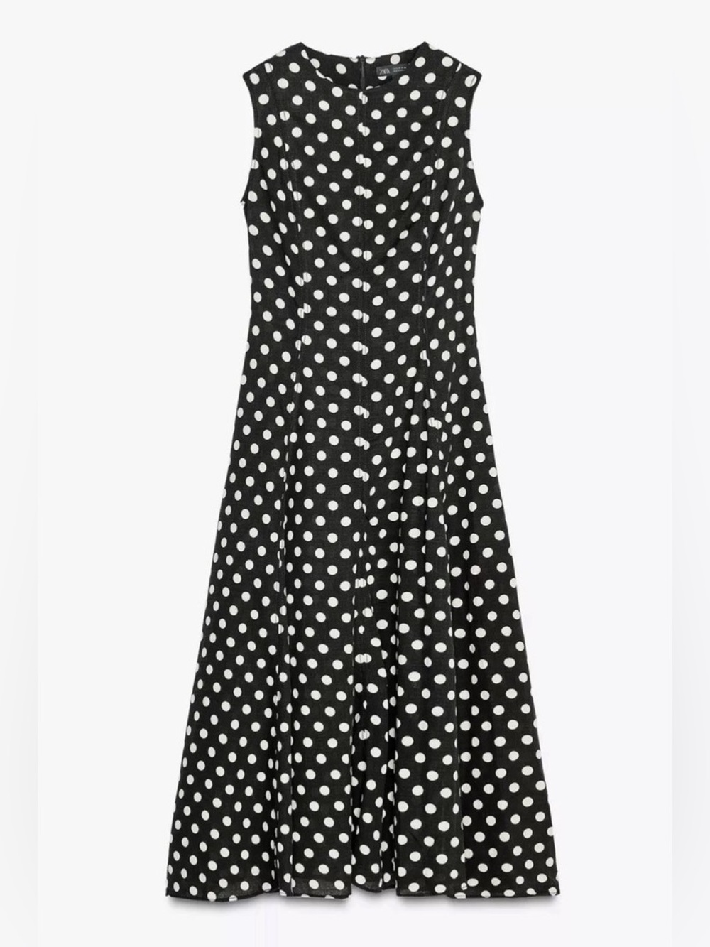 NWT. Zara ZW Collection Black/White Polka Dot Sleeveless Midi Dress. Size M. - Picture 7 of 11